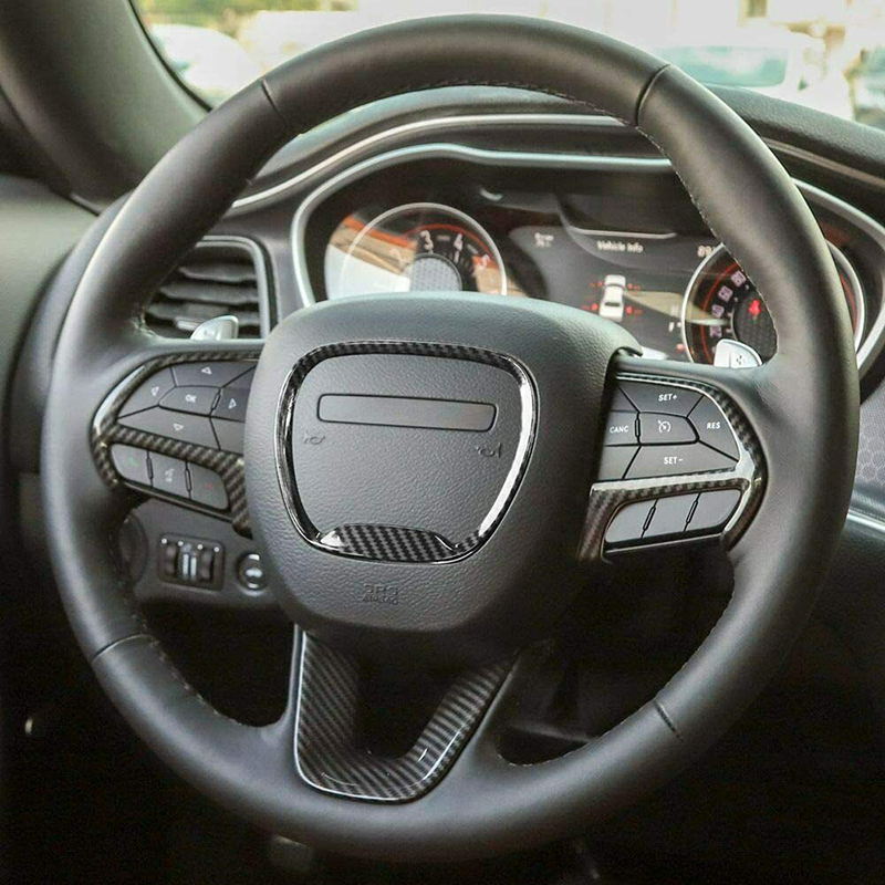 Carbon Fiber ABS Car Steering Wheel Trim Emblem Kit Sticker Decoration Cover for Dodge Charger 2015+ Interior Accessories