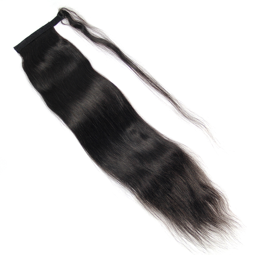 #1 Jet black Ponytail Extension Clip in Pony tail 100% Remy Human Hair Wrap Around Ponytail 16" Straight Ponytail Hairpiece