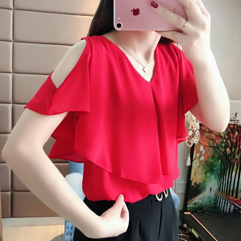 2020 Women's Red Chiffon Blouses Summer Ladies Causal Off Shoulder Ruffles Shirts Women V-neck Short Sleeve Solid Tops NS4545, Black
2020 Women's Red Chiffon Blouses Summer Ladies Causal Off Shoulder Ruffles Shirts Women V-neck Short Sleeve Solid Tops NS4545, Black