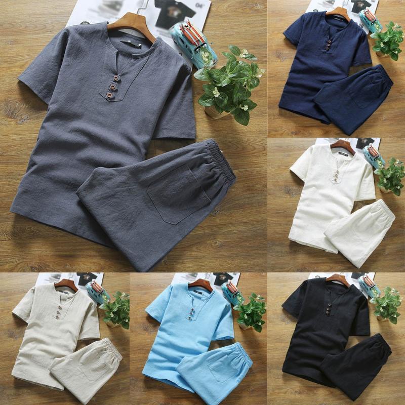 Mens Suit High quality cotton and linen thin linen set slim solid color short-sleeved T-shirt large size loose casual breathable trousers
Mens Suit High quality cotton and linen thin linen set slim solid color short-sleeved T-shirt large size loose casual breathable trousers