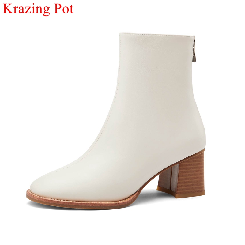 Krazing pot comfortable cow leather elegant round toe high heel back zipper winter shoes dress basic office lady ankle boots L13, Black
Krazing pot comfortable cow leather elegant round toe high heel back zipper winter shoes dress basic office lady ankle boots L13, Black