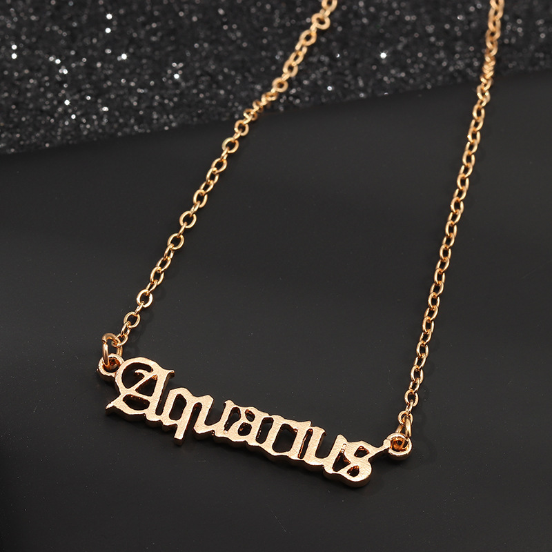 2020 Creative Letter Zodiac Necklace Constellation Necklaces Custom Stainless Steel Old English Necklace Birthday Jewelry Gifts