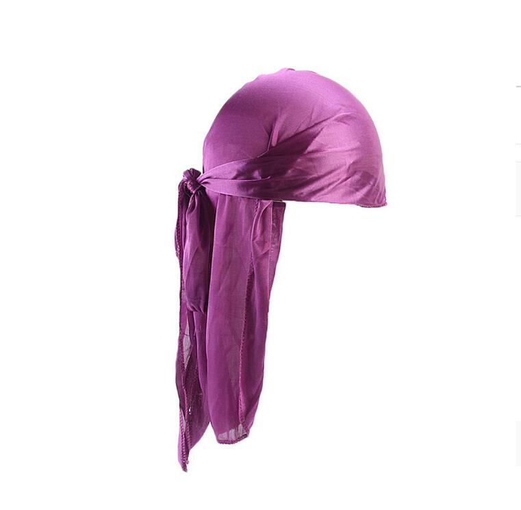 New Unisex Long Silk Satin Breathable Turban Hat Wigs Doo Durag Biker Headwrap Chemo Cap Pirate Hat Men Hair Accessories GD584
