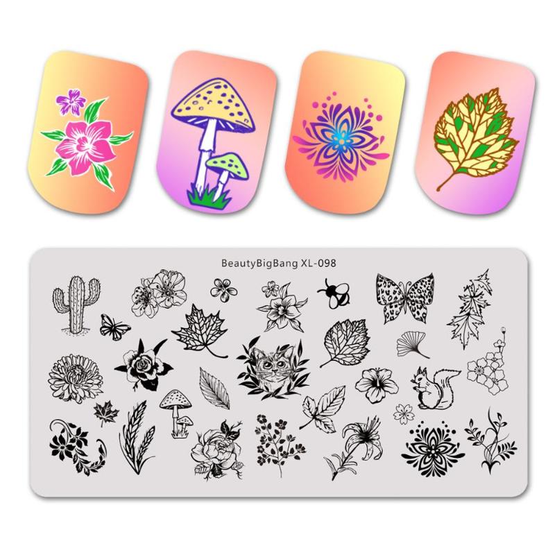 

Beautybigbang New Nail Stamping Plates Natural Flower Theme Squirrel Cactus Printing Image 12*6cm Nail Art Stencil Template Mold