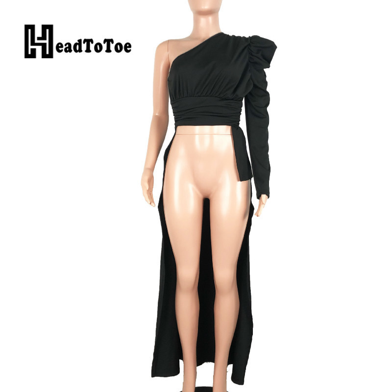 Solid One Shoulder Dip Hem Blouse Women Long Sleeve Skew Collar Asymmetrical Casual Blouses Tops