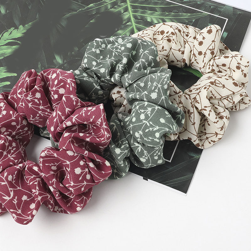 Vintage Print Hair Scrunchies Ladies Chiffon Scrunchie Women Elastic Hair Bands Girls Headwear Floral Hair ties accessories