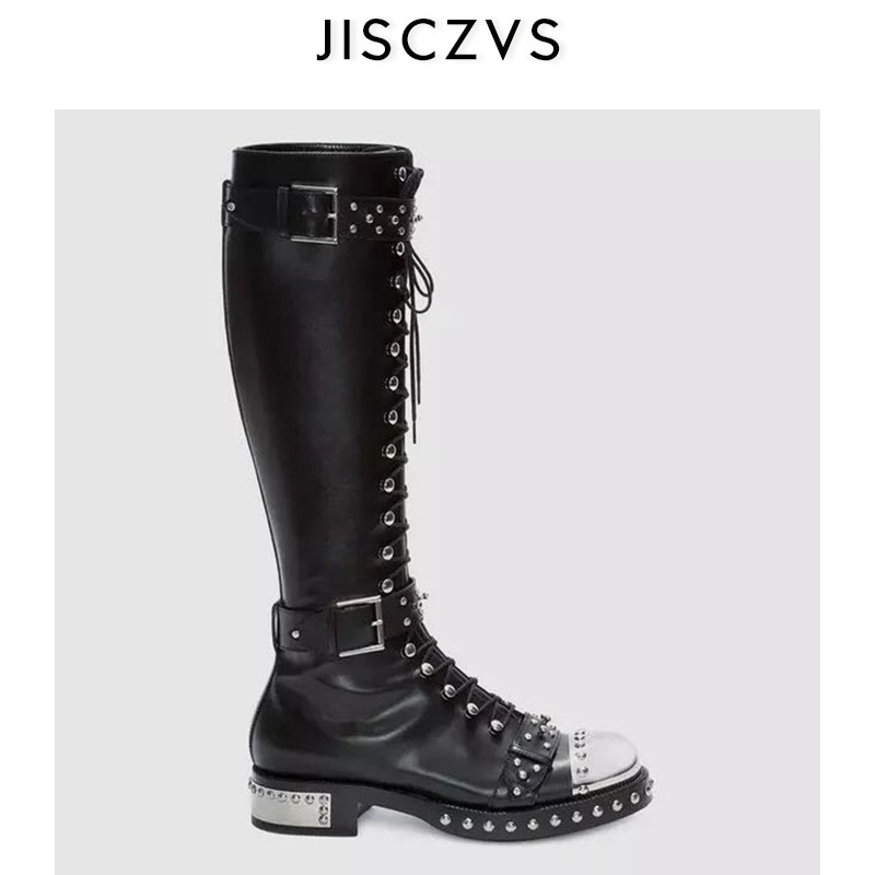 Quality Punk Black Flats Genuine Leather Studded Lace Up Buckle Long Boots Motorcycle Winter Booties Woman Knee High Snow Boot
Quality Punk Black Flats Genuine Leather Studded Lace Up Buckle Long Boots Motorcycle Winter Booties Woman Knee High Snow Boot