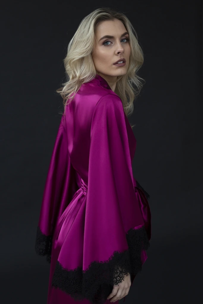 Purple Lingerie Satin and Lace Ladies Bride Robes Kimono Robe Long Sleeves Nightgown Custom Made Sleepwear Nightdress