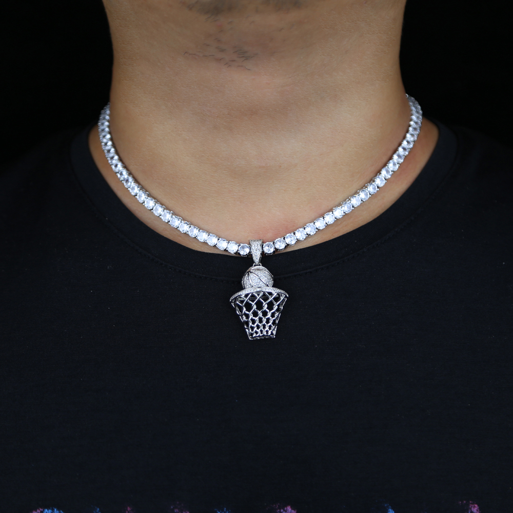 High quality hip hop Rock punk basketball men boy design micro pave iced out bling cz basketball basketry men necklace Silver Tennis Chains