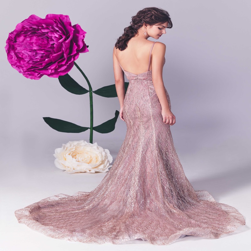 Sexy High-split Evening Dresses Sheath Pink Blush Glitter Beads Sequins Lace Sleeveless Backless Prom Dress Formal Party Guest Wears