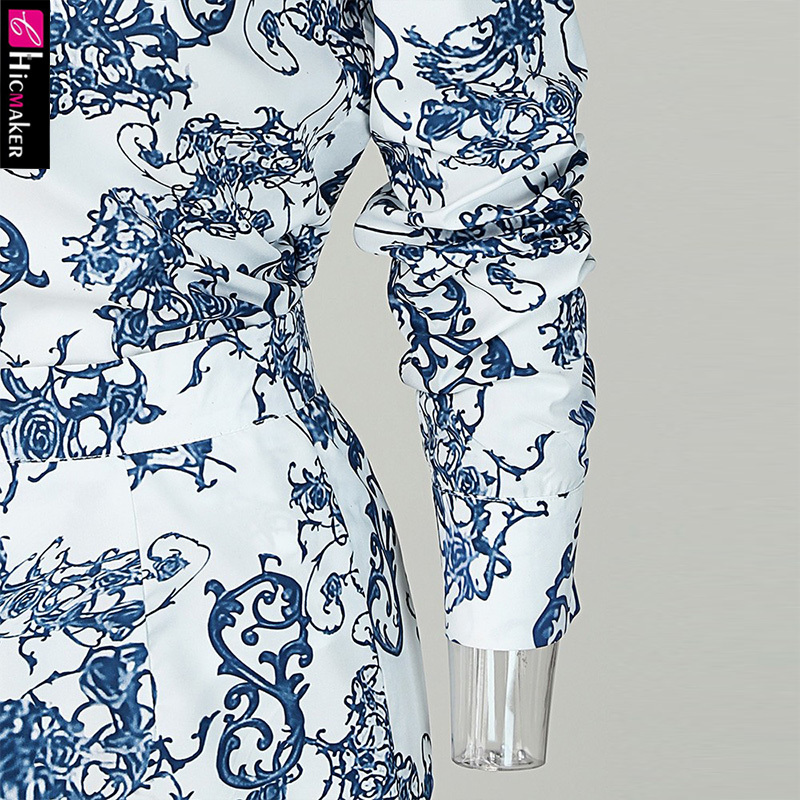 Print V-neck Long Sleeve Casual Top & Short Set Women Two Piece Outfits T200808