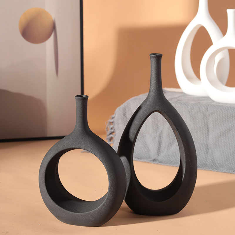 2pcs Abstract Art Hollow Black and White Ceramic Vase Decoration Desktop Flower Arrangement Modern Floral Home Decorationwedding
