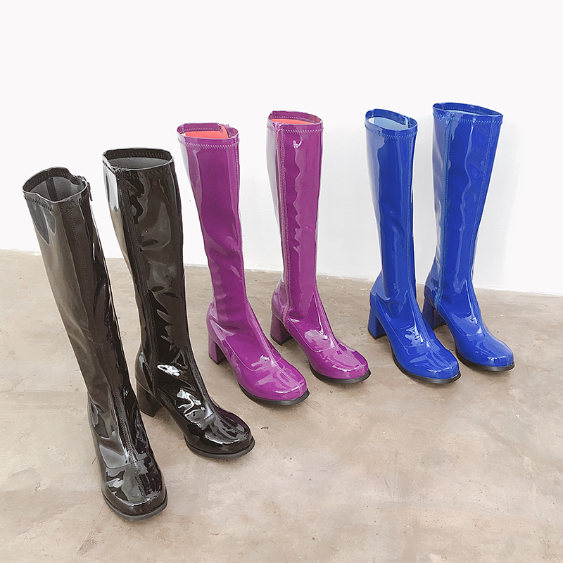 Women Knee High Boots Round Toe Mid Thick Heels Patent Leather Nightclub Fashion Boots Side Zip Winter Black/Blue/Purple
Women Knee High Boots Round Toe Mid Thick Heels Patent Leather Nightclub Fashion Boots Side Zip Winter Black/Blue/Purple