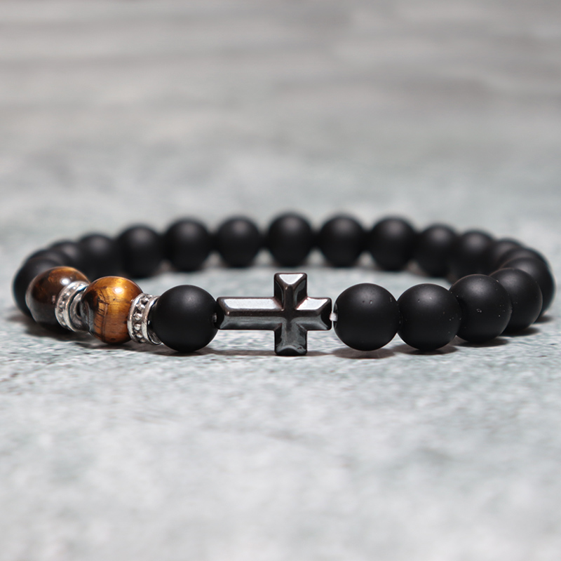 Noter Fashion Men Bracelets Classic Cross Braslet Prayer Beads Natural Map Lava Tiger Eye Braclet Stone Tibetan Brazalete