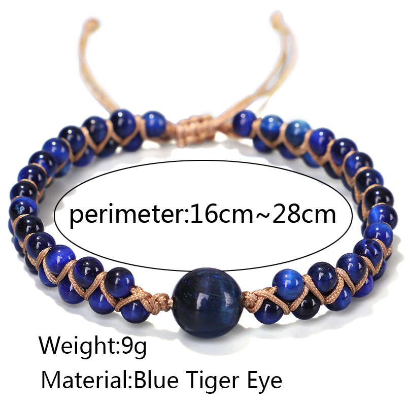 Fehame High Quality Natural Lapis Lazuli Blue Tiger Eye Stone Beads Bracelets for Women Men Stretch Round Bracelet Couple Gift