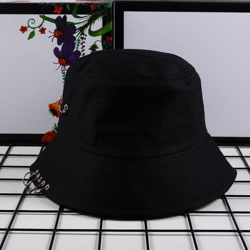 Solid Color Cool Unisex Iron Pin Ring Personality Bucket Hat Cap Folding Fisherman Hat Hunting Fishing Outdoor Cap