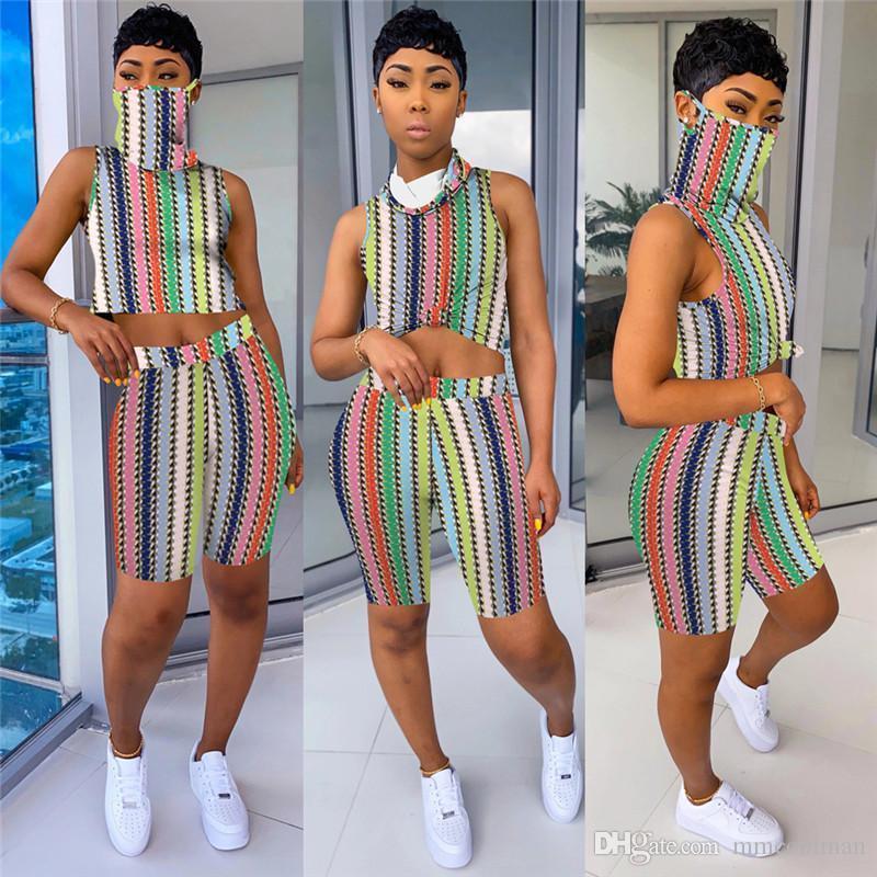 2023 Women Designer T-shirt Shorts tracksuits Outfits Jogger Suit 2 Piece Set With Mask Sleeveless Pullover Tie-dye Summer Casual Clothes Tracksuit