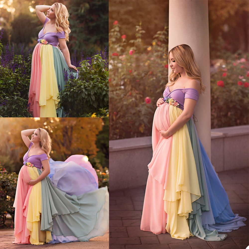 Colorful Maternity Dresses For Photo Shoot Custom Made Chiffon Pregnant Women Photography Props Designer Weddiing Party Sleepwear