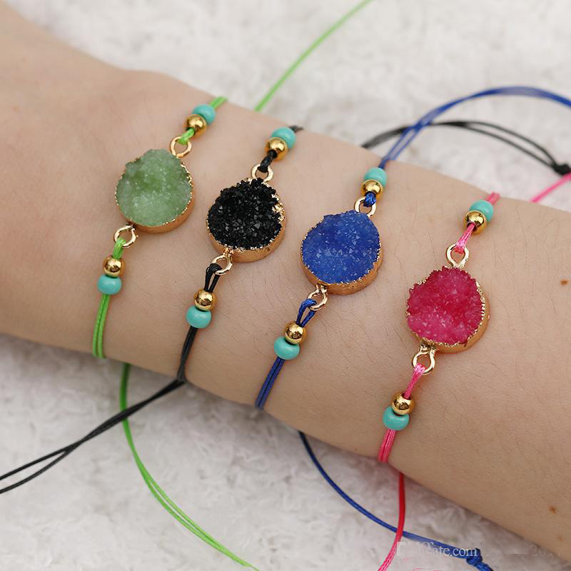 Fashion Druzy Resin Stone Bracelet Make a Wish Card Wax Rope Braided Bracelets Womens Korean Jewelry Gift