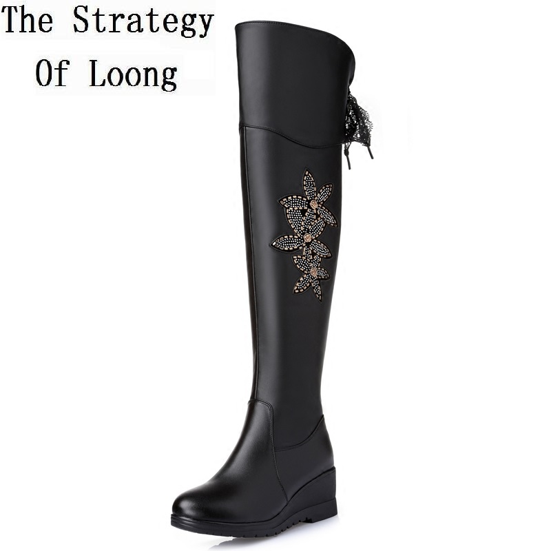 Women Full Grain Leather Thigh High Boots Comfortable Thick Warm Long Boote Crystal Flowers Lace Up Boots 20201215, Wine red wedges heel
Women Full Grain Leather Thigh High Boots Comfortable Thick Warm Long Boote Crystal Flowers Lace Up Boots 20201215, Wine red wedges heel
