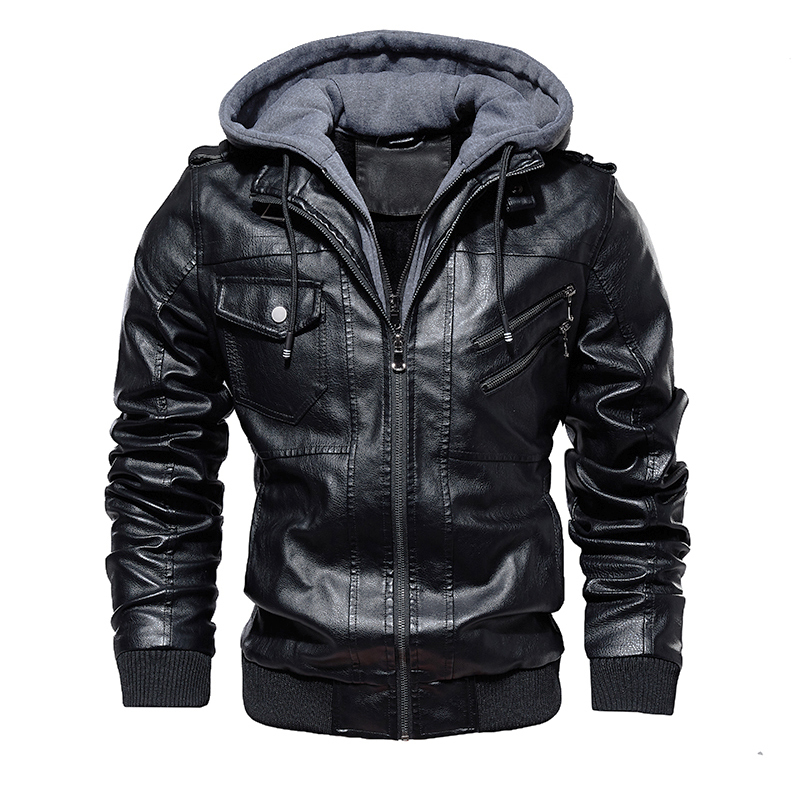 Mens Leather Jacket 2020 New Motorcycle Bomber Jackets Men Winter Warm PU Leather Coat with Removable Hood Outerwear Jackets Men CX200817