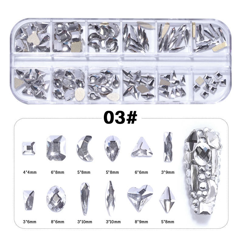 Nail Art Crystal Rhinestones Shiny Colorful 3D Flatback Glass Gems AB Rhinestones DIY Nail Art Decorations With Box Diamantes De Imitacion Para Decora