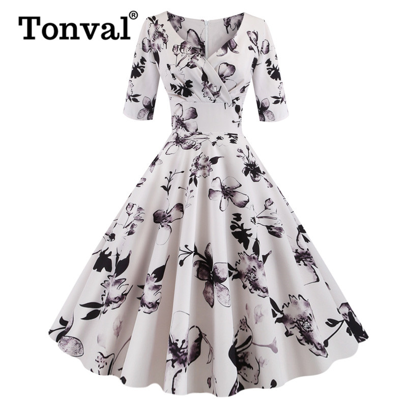 Tonval High Waist Floral Slim Sexy V Neck Wrap Vintage Autumn Dress Women Half Sleeve Elegant Party Swing Pin Up Dresses, Color 1
Tonval High Waist Floral Slim Sexy V Neck Wrap Vintage Autumn Dress Women Half Sleeve Elegant Party Swing Pin Up Dresses, Color 1