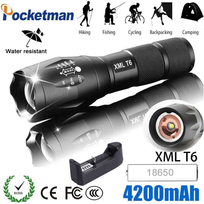 Flashlights Torches Ultra Bright Rechargeable 18650 LED With T6 Lamp Adjustable Focus 5Modes Zoomable Light Torch Lantern Free Ship
Flashlights Torches Ultra Bright Rechargeable 18650 LED With T6 Lamp Adjustable Focus 5Modes Zoomable Light Torch Lantern Free Ship