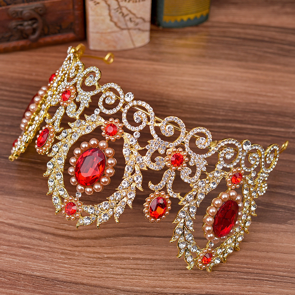Baroque Royal Queen King Pearl Bridal Tiaras Crowns Wedding Hair Accessories Rhinestone Diadem Prom Pageant Crown With Earrings Y200727