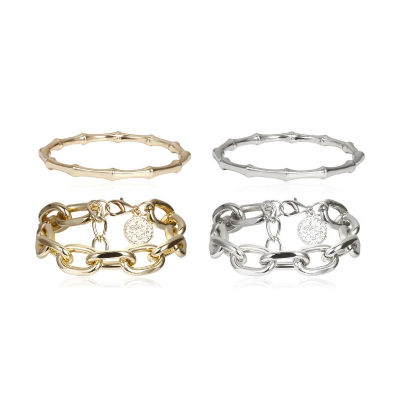2Pcs Punk Metal Gold Bamboo Bracelet Coin Disc Charm Chunky Link Chain Bracelet Bangles Kit Women Fashion Jewelry
2Pcs Punk Metal Gold Bamboo Bracelet Coin Disc Charm Chunky Link Chain Bracelet Bangles Kit Women Fashion Jewelry