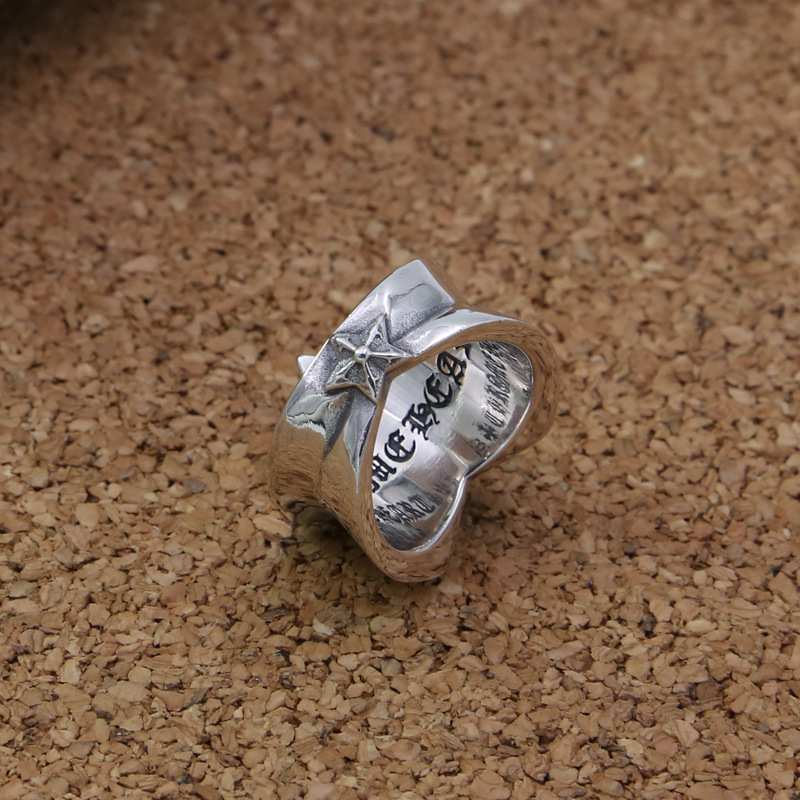 Vintage style 925 sterling silver handmade jewelry antique silver star band rings American European designer men's rings free shipping