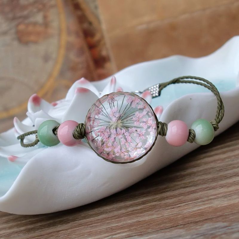 Handmade Ethnic Style Sweet Girl Simple Beautiful Colorful Dried Flowers Glass Ball Bracelet Fashion Student Accessories Jewelry
Handmade Ethnic Style Sweet Girl Simple Beautiful Colorful Dried Flowers Glass Ball Bracelet Fashion Student Accessories Jewelry