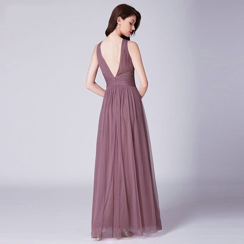 New Bridesmaids Dresses Pretty Elegant A Line V Neck Long Tulle Pleated Wedding Party Gowns Robe Mousseline Evening Dress