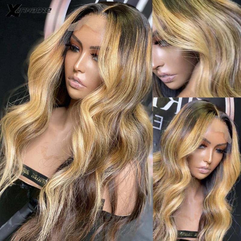 Natural Wave Lace Front Human Hair Wigs Pre Plucked Ombre Honey Blonde Brown Highlights Wig Malaysia Remy 5*5 Silk Top Lace Wigs