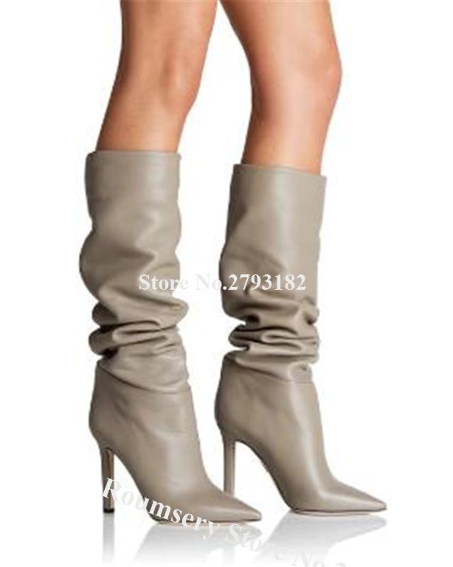 Western Sexy Women Pointed Toe Stiletto Heel Knee High Boots Slip-on Pleated Leather Long High Heel Boots Formal Dress Shoes, As picture
Western Sexy Women Pointed Toe Stiletto Heel Knee High Boots Slip-on Pleated Leather Long High Heel Boots Formal Dress Shoes, As picture