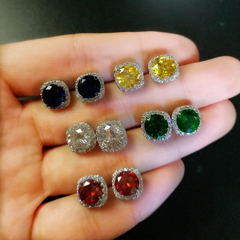 5 Style Fine Jewelry Simple 925 Sterling Silver Multi Color Round Cut Emerald CZ Diamond Gemstones Popular Women Stud Earring For Lover Gift