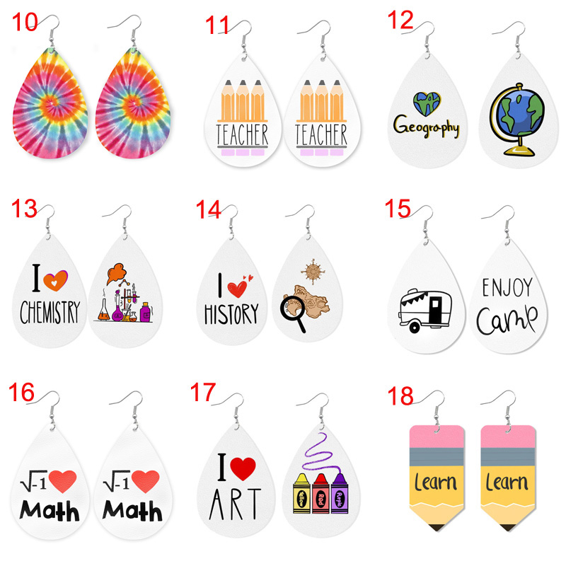 New Fashion Cute Printed Pencil Rainbow Color Leather Earring I Love Music Art Earrings School Teacher Students Appreciation Jewelry Gift