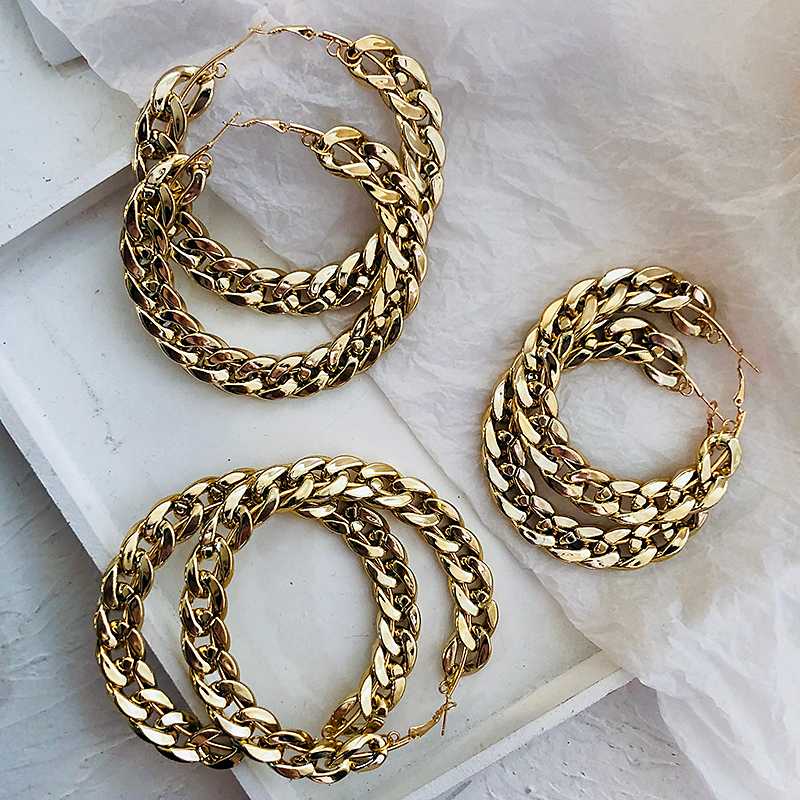 AMORCOME Punk Gold Color Chain Hoop Earrings for Women Fashion Popular Metal Circle Round Loop Earrings Statement Jewelry Gift
AMORCOME Punk Gold Color Chain Hoop Earrings for Women Fashion Popular Metal Circle Round Loop Earrings Statement Jewelry Gift