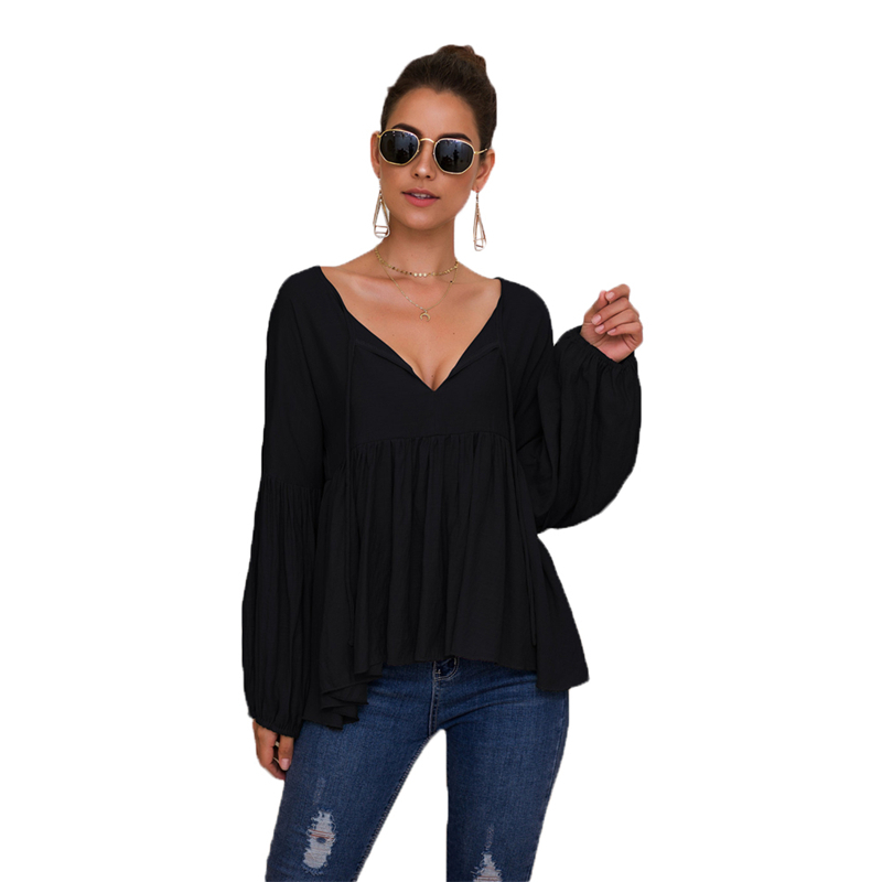 Autumn Women' Long-sleeved Tops V-neck Pleated Puff Sleeve Pullovers Women' Fashion Mid-size Tops Office Lady Wear, Black
Autumn Women' Long-sleeved Tops V-neck Pleated Puff Sleeve Pullovers Women' Fashion Mid-size Tops Office Lady Wear, Black