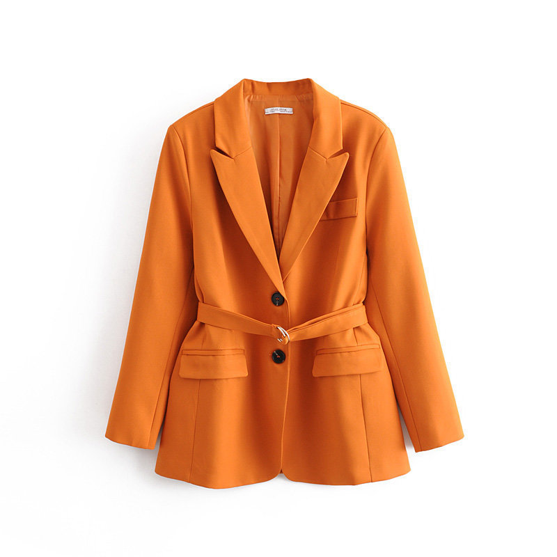Women's suit pants set high quality 2019 new autumn slim waistband yellow ladies small suit jacket Casual trousers set of two T200818