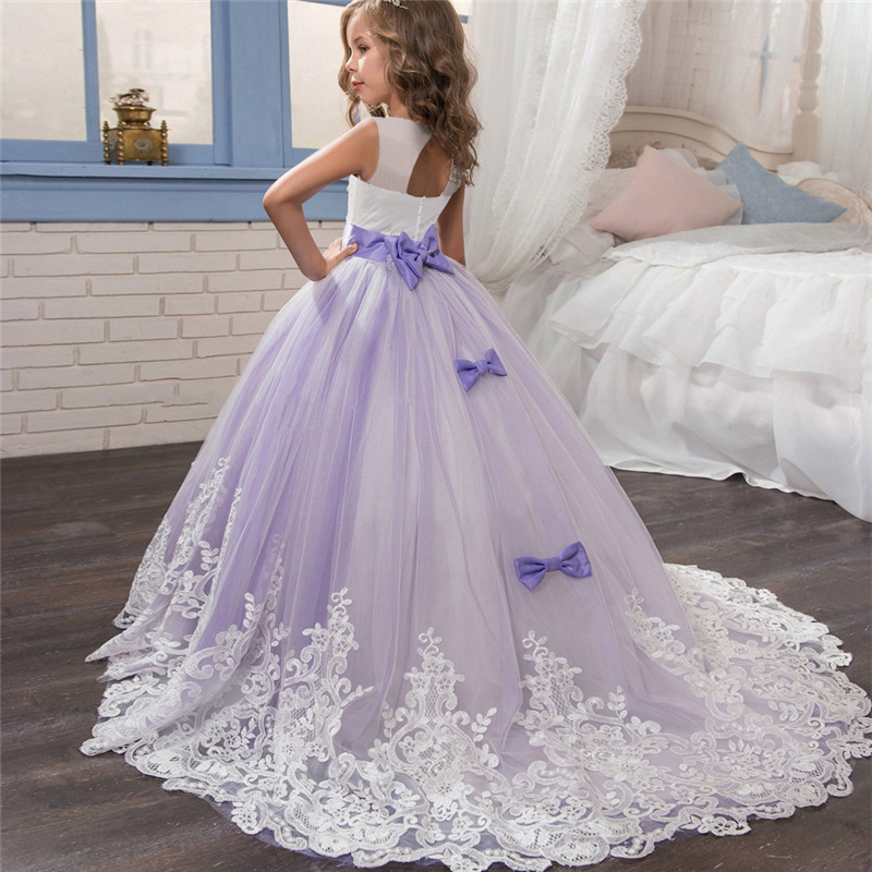 Kids Girls Party Wedding Princess Evening Gown Dresses Bithday Gift Pageant Dress Lace Appliques Back to school uniform 0508