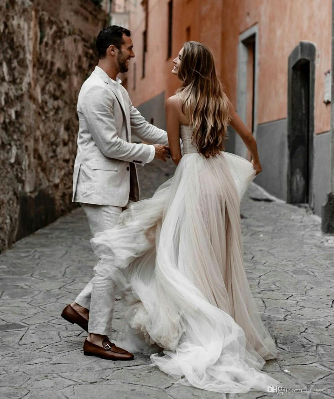 Sweetheart Bohemian Wedding Dresses 2021 Backless Fairy Soft Tulle Western Country Girls Bride Reception Gown Vestidos De Novia