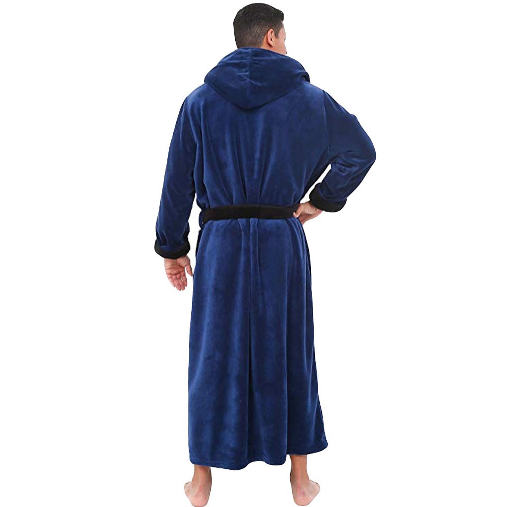 WOMAIL Mens Solid Winter Lengthened Bathrobe Plush Shawl Home Clothes Long Sleeved Robe Coat Soft Handfeel Pajama Bathrobe CX200813