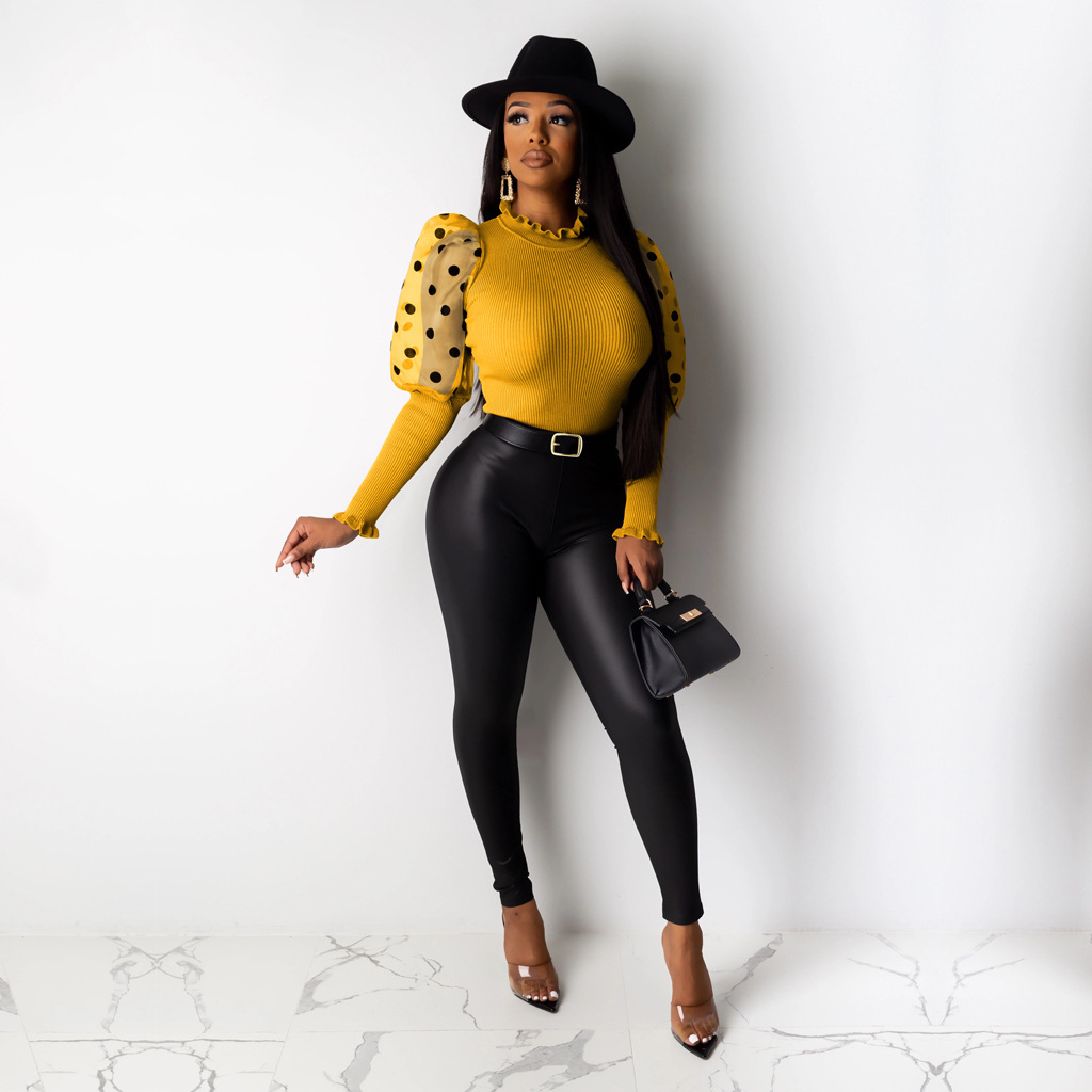 2023 Women Fashion Clothing pants Piggy Bubble Sleeve Top Tanned Nightclub Super Elastic Thread Fabric 1 Piece