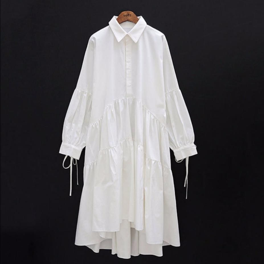 Women Dress Long Sleeve Spring Autumn Vintage Designer Collar Lapel Button Up Ruched Ruffles Loose White Dress Female Clothes 200928
Women Dress Long Sleeve Spring Autumn Vintage Designer Collar Lapel Button Up Ruched Ruffles Loose White Dress Female Clothes 200928