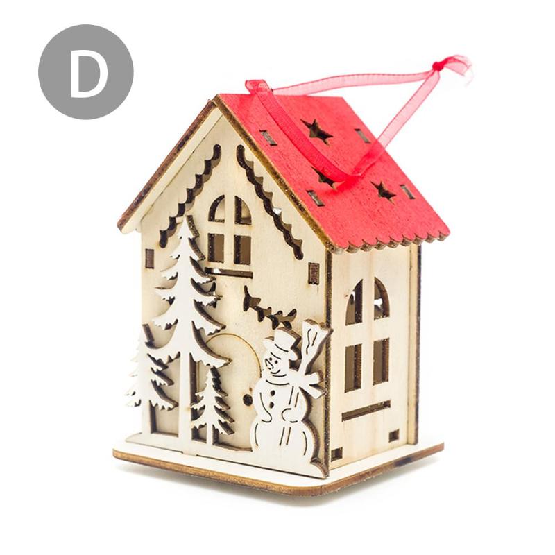 Cute Christmas House Hanging Pendant Lighting 3D Mini Christmas Snow House Wooden Pendant Home Tree Decorations