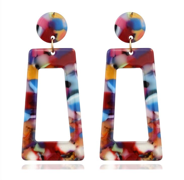 New Bohemian Style Acetate Geometric Rectangle Drop Earrings For Women Fashion Resin Acrylic Irregular Dangle Earring Mix Colors GD506