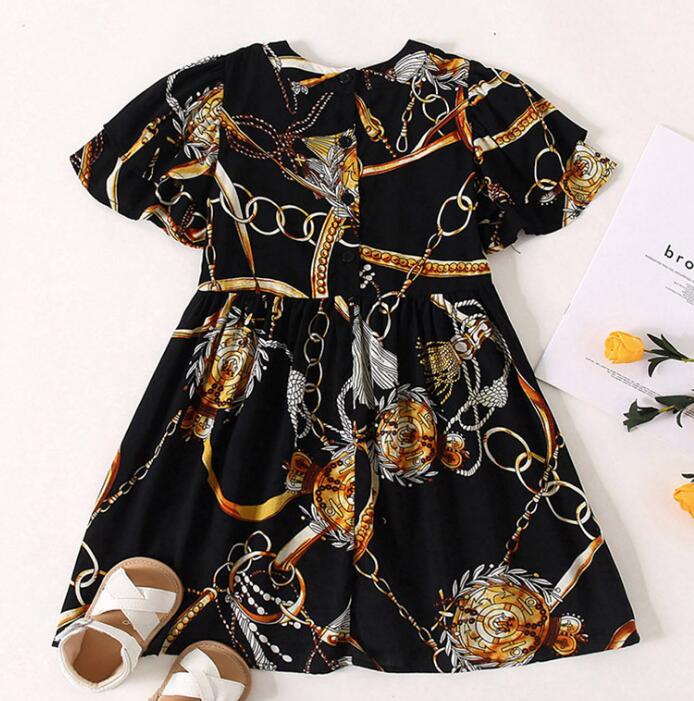 Summer new girl princess skirt, short-sleeved ethnic style waist neckline bowknot dress 2-6 years old LY050