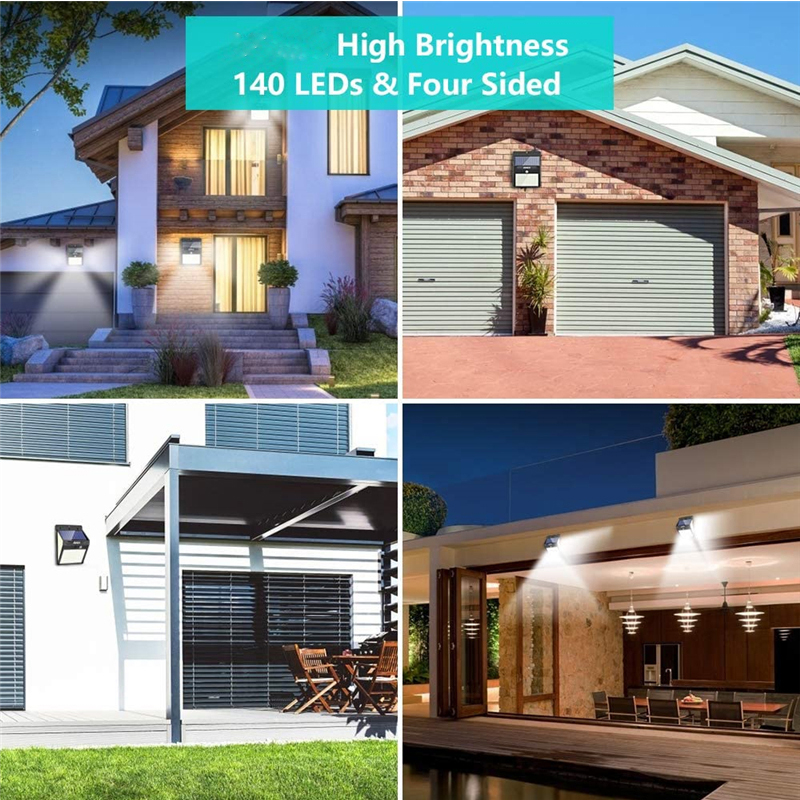 Solar Lamp Outdoor 140 LED Motion Sensor Wall Light Yard Security Lights with 3 Modes IP65 for Step Patio Garden