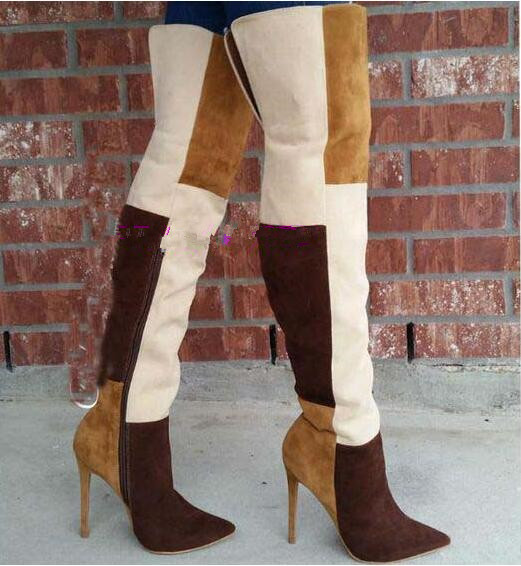2020 Spring new patchwork denim boots pointed toe super high heels women thigh high boots 2 colors over the knee long, As picture
2020 Spring new patchwork denim boots pointed toe super high heels women thigh high boots 2 colors over the knee long, As picture